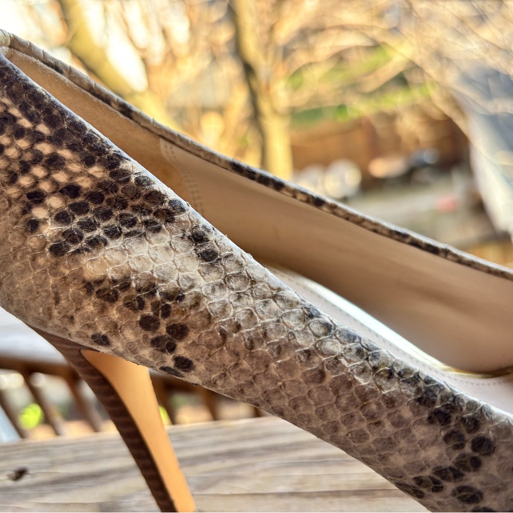 COACH Cream and Gray Snake Print Stacked Heels - Picture 11 of 12